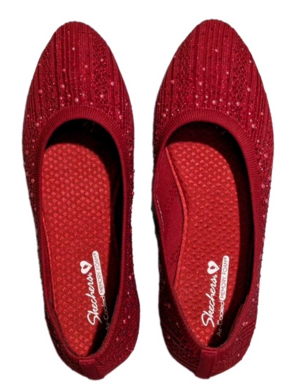 Skechers Women's Red Slip-On Sparkle Ballet Flats